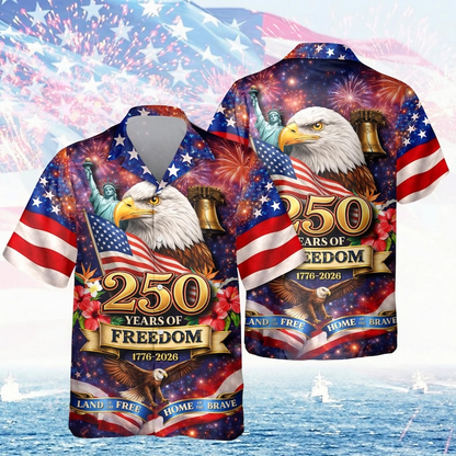 Men’s 1776 2026 Independence Day Hawaiian Shirt, Bald Eagle American Flag Fireworks Graphic, Patriotic Party Apparel
