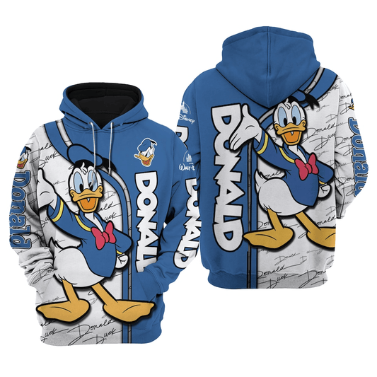 Disney Donald Hoodie Donald Duck Graphic Signature Pattern Hoodie White Blue Unisex