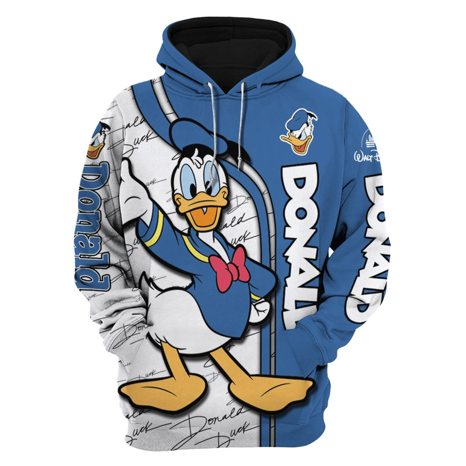 Disney Donald Hoodie Donald Duck Graphic Signature Pattern Hoodie White Blue Unisex