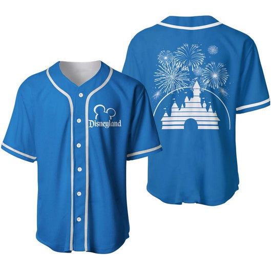 Disney Jersey Disneyland Castle Fireworks Silhouette Blue White Jersey Shirt Disney Baseball Disneyland Baseball