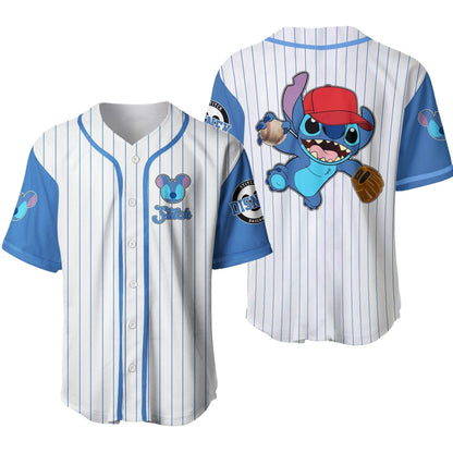 Stitch Jersey Disney Stitch Player Playing Game Graphic Blue White Jersey Shirt Baseball Disney Baseball