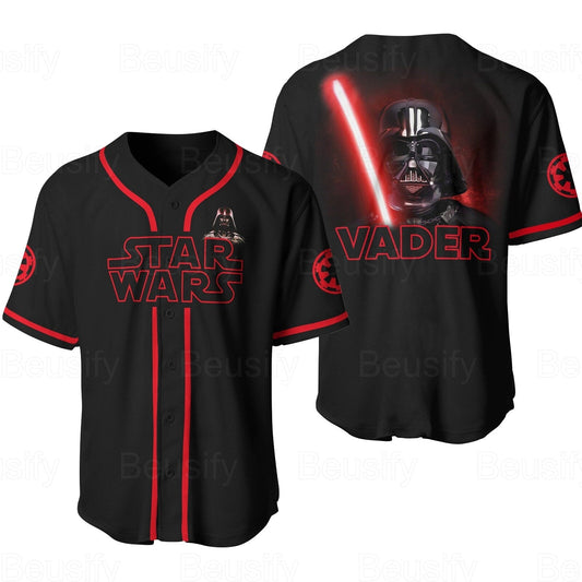 Star Wars Jersey Star Wars Darth Vader Character with Light Saber Graphic Red Black Jersey Shirt Baseball
