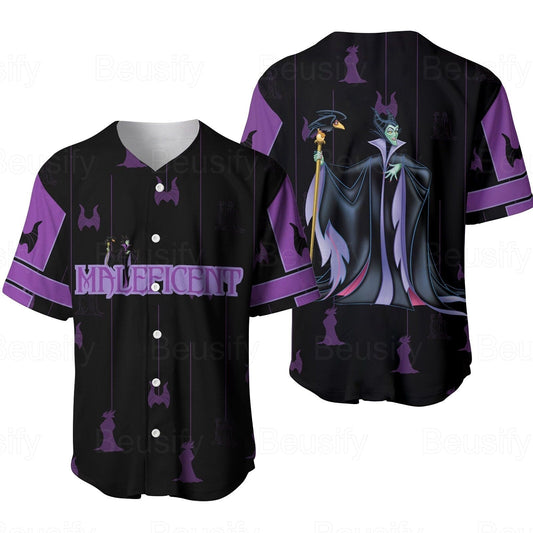 Disney Jersey Disney Villian Maleficent Graphic Pattern Purple Black Jersey Shirt Baseball Maleficent Baseball