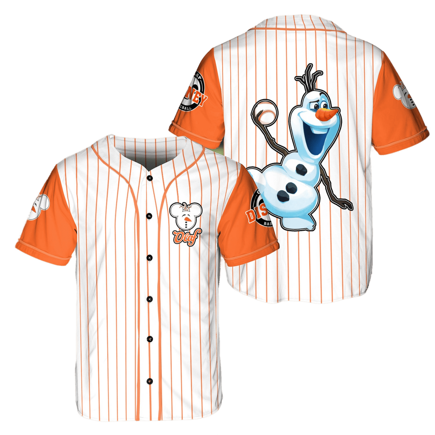 Disney Jersey Disney Funny Face Olaf Playing As Pitcher Graphic White Orange Stripes Jersey Shirt Baseball Frozen...