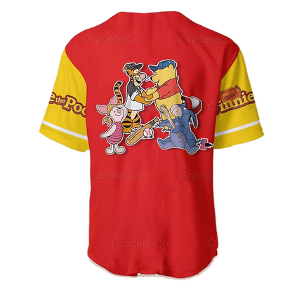 Winnie the Pooh Jersey Disney Winnie the Pooh and Friends Playing Sport Red Jersey Shirt Baseball Disney Baseball
