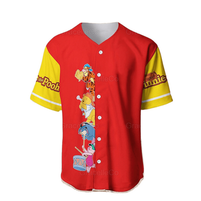 Winnie the Pooh Jersey Disney Winnie the Pooh and Friends Playing Sport Red Jersey Shirt Baseball Disney Baseball