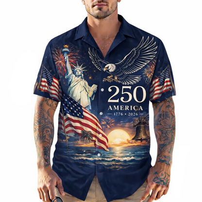 America’s 250th Anniversary Hawaiian Shirt 1776-2026 Patriotic Tee for Men, Gifts for Independence Day