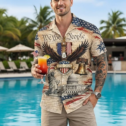 250th Anniversary Hawaiian Shirt 1776-2026 Patriotic Tee for Men, Gifts for Independence Day