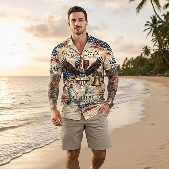 250th Anniversary Hawaiian Shirt 1776-2026 Patriotic Tee for Men, Gifts for Independence Day