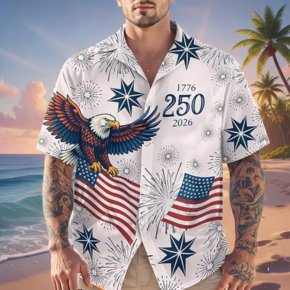 America's 250th Anniversary Hawaiian Shirt, Patriotic 1776-2026 Independence Day Tee for Men