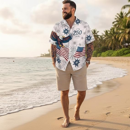 America's 250th Anniversary Hawaiian Shirt, Patriotic 1776-2026 Independence Day Tee for Men