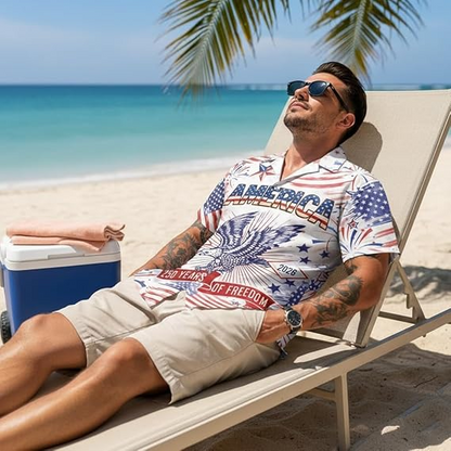 America 250th Anniversary Hawaiian Shirt, Patriotic Eagle 1776-2026 Independence Day Tee for Men