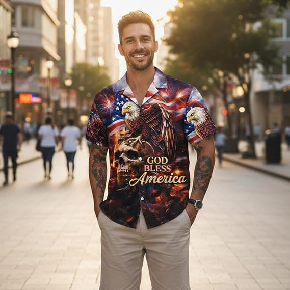 Patriotic 4th of July Hawaiian Shirt for Men - America 250 Years Celebration Gift Tee