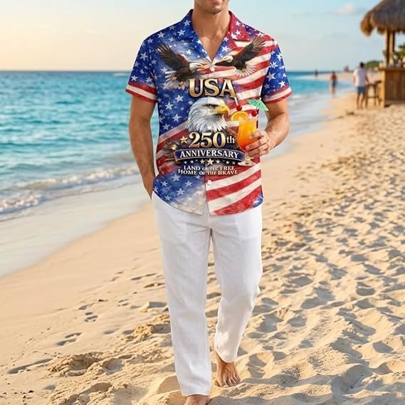 Majestic Eagle USA Flag Hawaiian Shirt - 250th Anniversary America 1776-2026 Men's Top