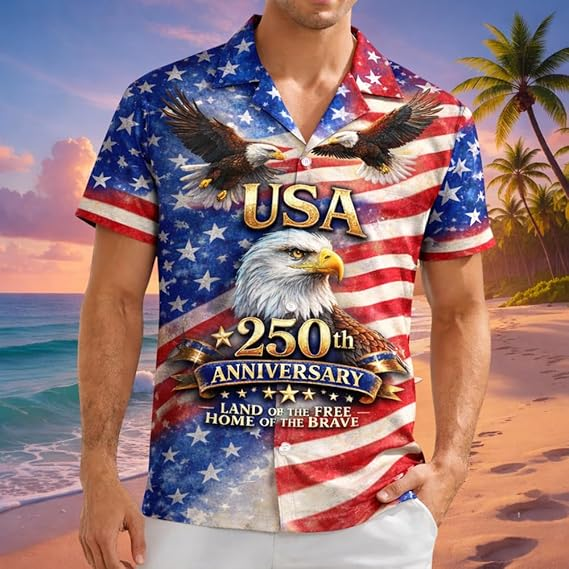 Majestic Eagle USA Flag Hawaiian Shirt - 250th Anniversary America 1776-2026 Men's Top