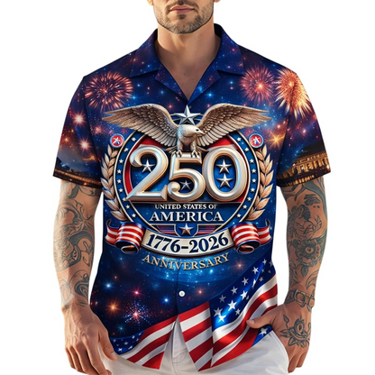 America 250th Anniversary Hawaiian Shirt, Patriotic Eagle 1776-2026 Independence Day Tee
