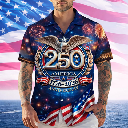 America 250th Anniversary Hawaiian Shirt, Patriotic Eagle 1776-2026 Independence Day Tee