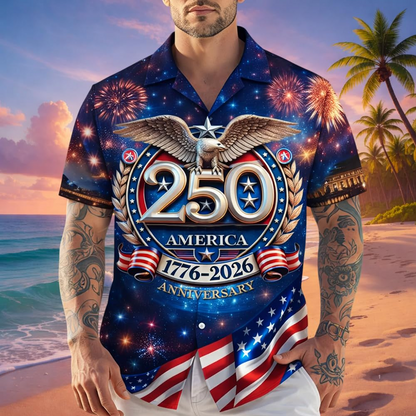America 250th Anniversary Hawaiian Shirt, Patriotic Eagle 1776-2026 Independence Day Tee