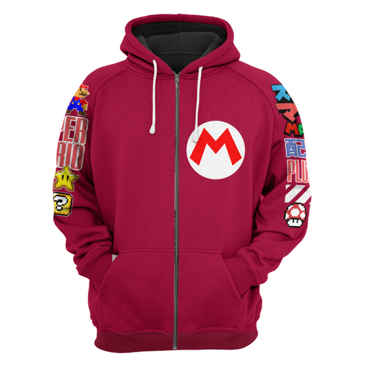 Mario Zip Hoodie It'S Me Mario Characters Zip Hoodie Red Blue Unisex - Cozy Hoodie For Cold Weather