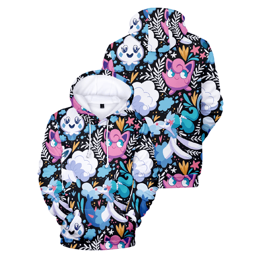 Pokemon Hoodie Jigglypuff And Other Pokemon Pattern Hoodie Black Unisex - Cozy Hoodie For Cold Weather