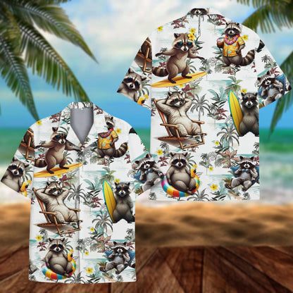 Funny Raccoon Hawaii Shirt, Surfing Raccoon Aloha Shirt