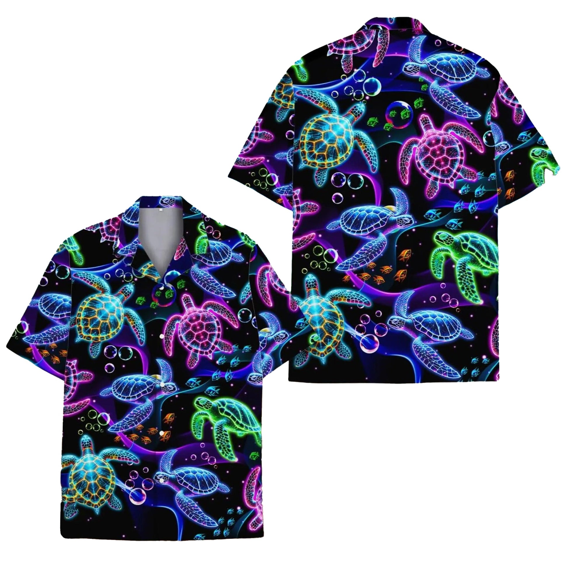 Sea Turtle Hawaii Shirt, Neon Sea Turtle Hawaiian Shirt for Men, Colorful Ocean Turtle Aloha Beach Shirt