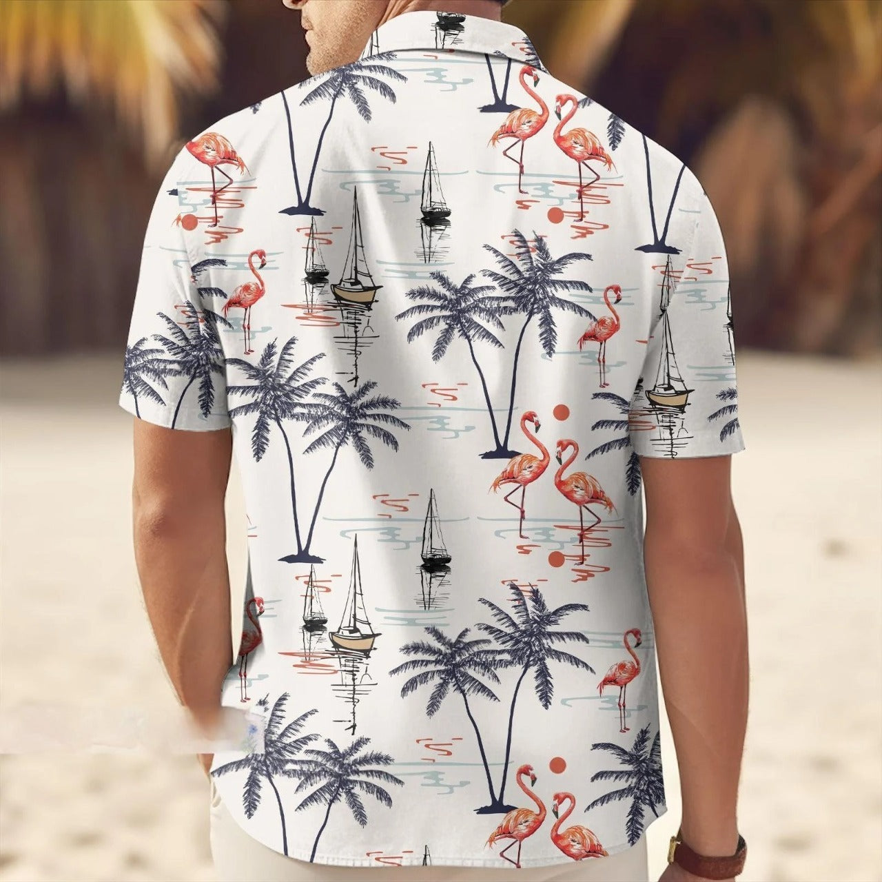 Flamingo Hawaiian Shirt, Tropical Palm Tree Aloha Shirt, Beach Summer Vacation Shirt