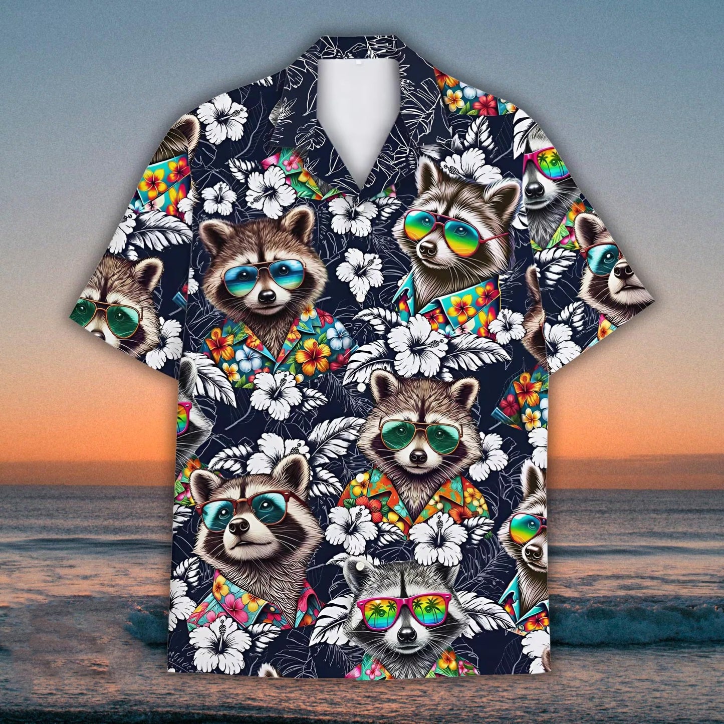 Raccoon Floral Hawaiian Shirt, Cool Sunglasses Aloha Shirt