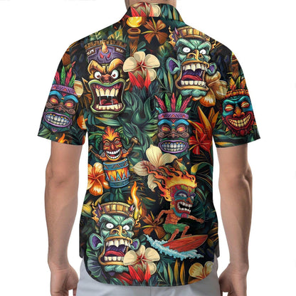 Tiki Hawaiian Shirt, Tribal Mask Surf Aloha Shirt, Tropical Vintage Island Shirt