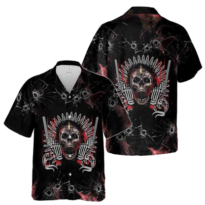 Skull Gun Hawaiian Shirt, Bullet Hole Gothic Aloha Shirt, Biker Rock Style Shirt