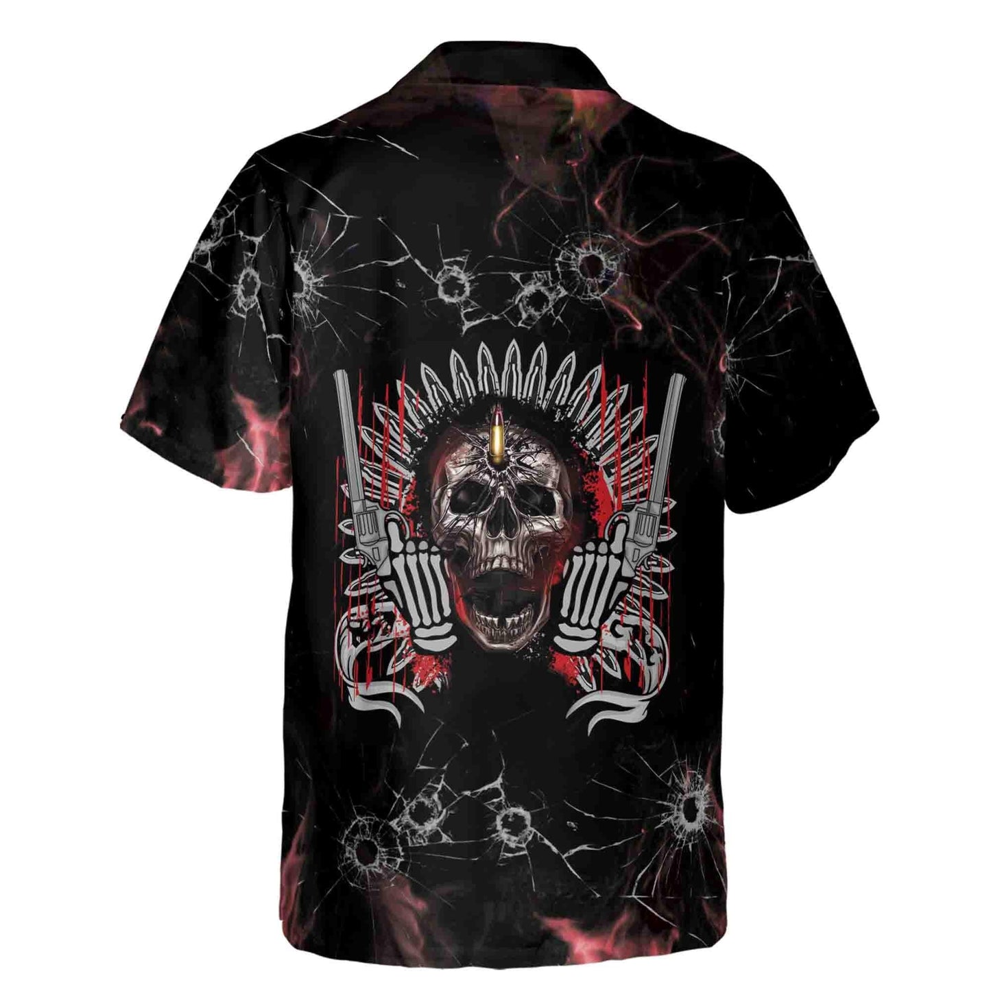 Skull Gun Hawaiian Shirt, Bullet Hole Gothic Aloha Shirt, Biker Rock Style Shirt