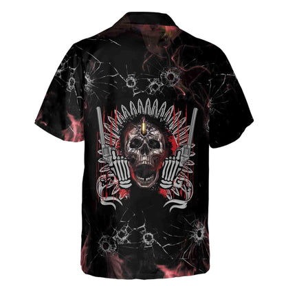 Skull Gun Hawaiian Shirt, Bullet Hole Gothic Aloha Shirt, Biker Rock Style Shirt
