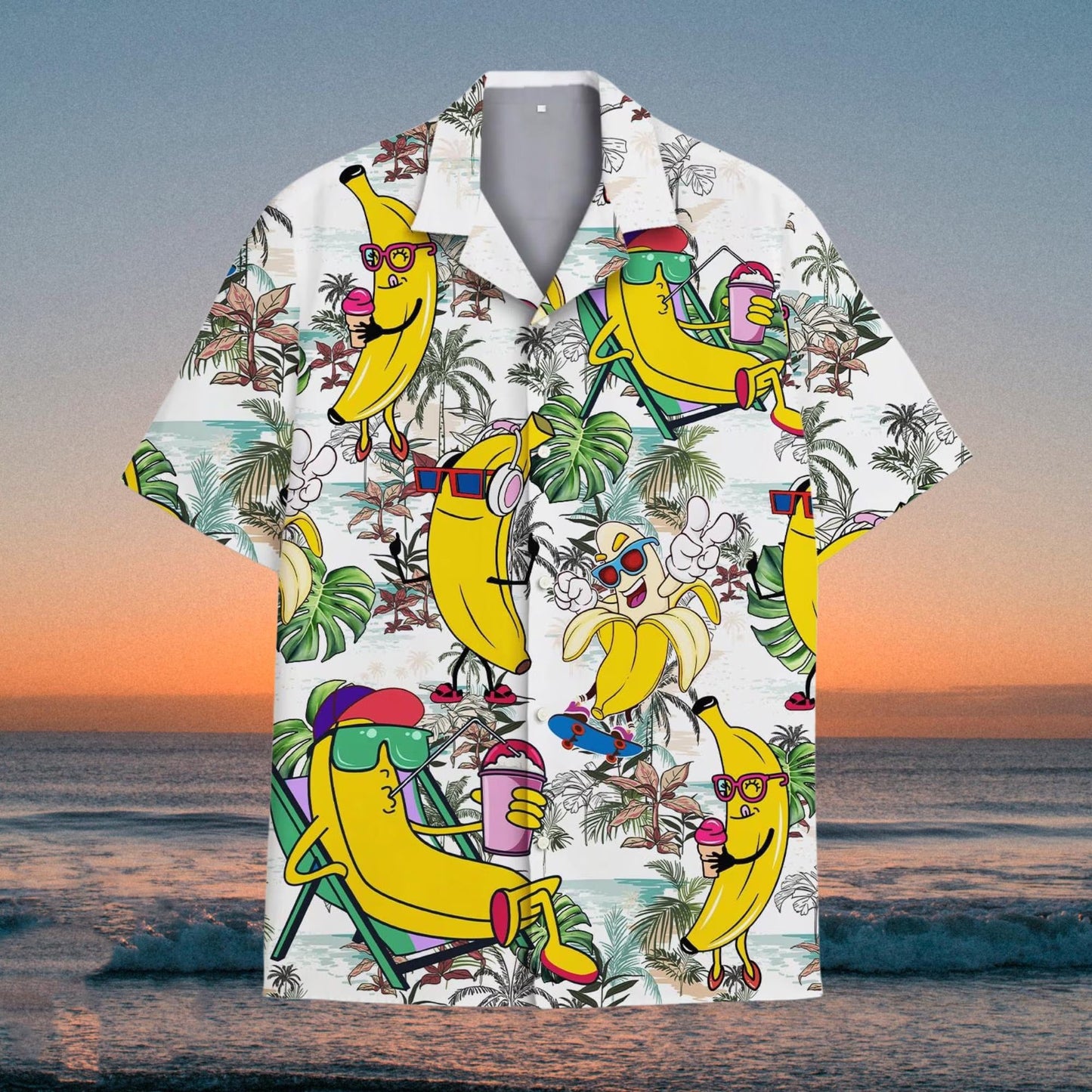 Funny Banana Hawaiian Shirt, Cool Cartoon Banana Aloha Shirt, Summer Beach Party Shirt