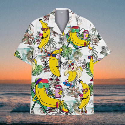 Funny Banana Hawaiian Shirt, Cool Cartoon Banana Aloha Shirt, Summer Beach Party Shirt