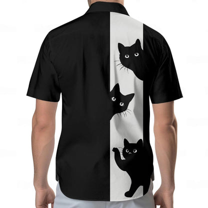 Black Cat Hawaiian Shirt, Cute Funny Cat Aloha Summer Shirt