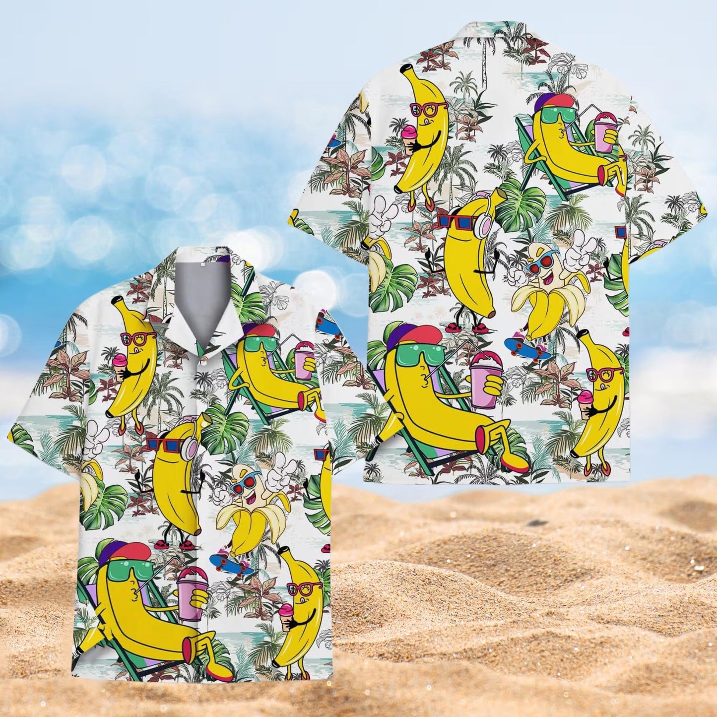Funny Banana Hawaiian Shirt, Cool Cartoon Banana Aloha Shirt, Summer Beach Party Shirt