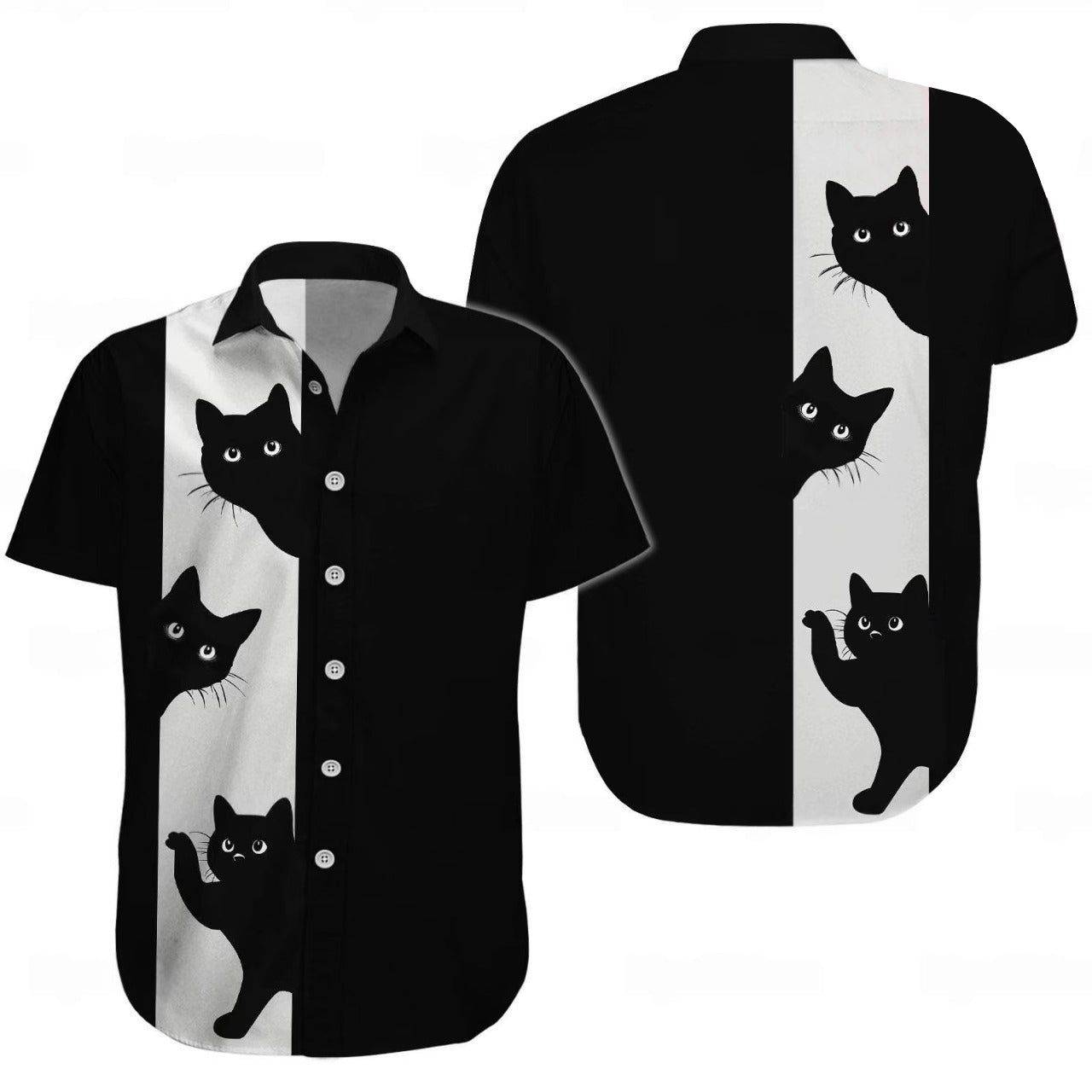 Black Cat Hawaiian Shirt, Cute Funny Cat Aloha Summer Shirt