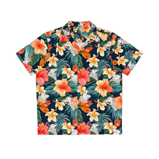 Opossum Floral Hawaiian Shirt, Tropical Hibiscus Animal Aloha Shirt