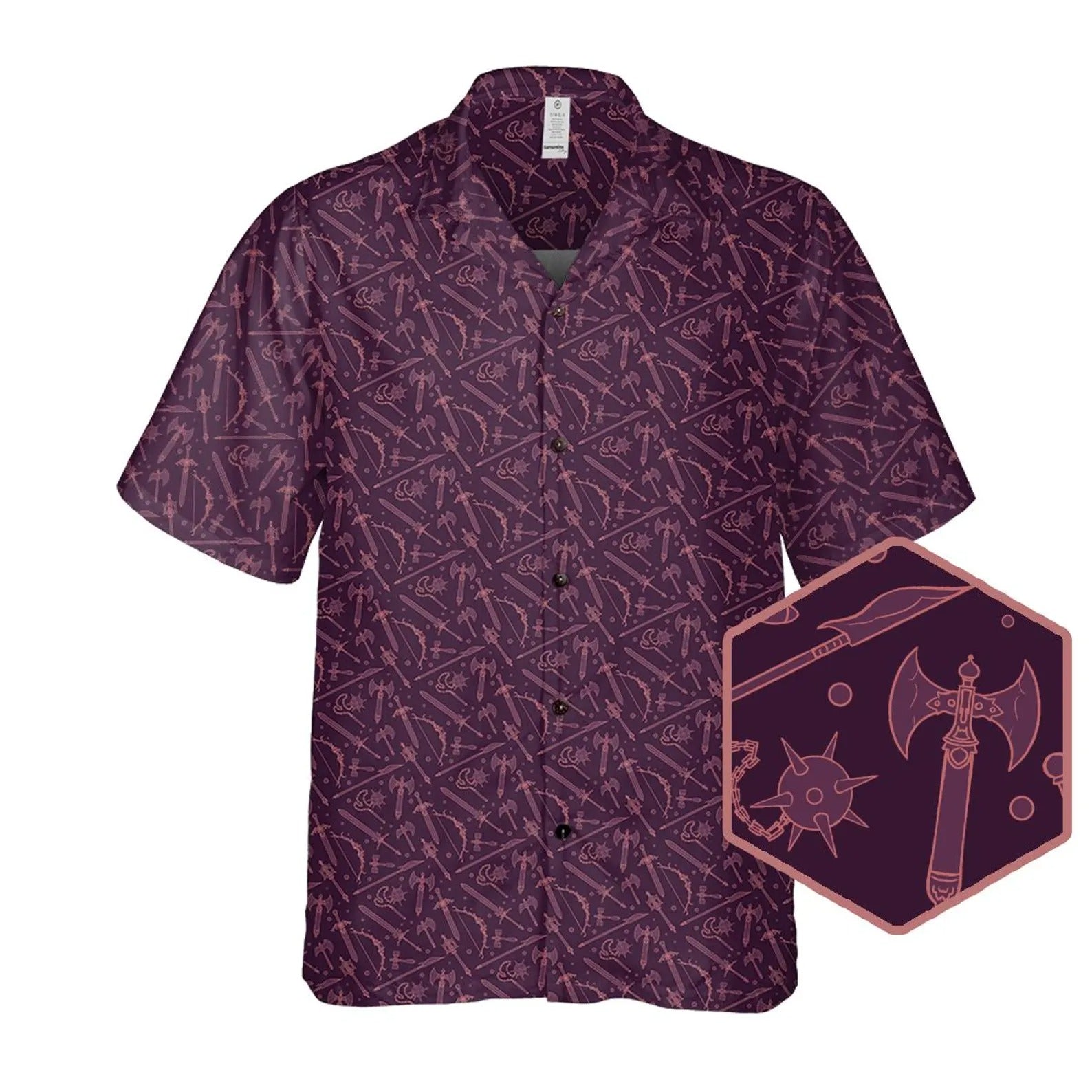 Fantasy Weapon Hawaiian Shirt, Medieval RPG Aloha Shirt for Gamers