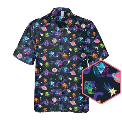 Space Dice Hawaiian Shirt, Fantasy RPG Galaxy Gamer Aloha Shirt
