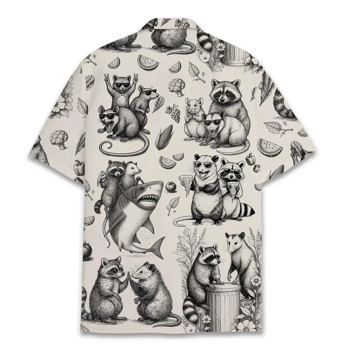 Funny Raccoon Sketch Hawaiian Shirt, Vintage Animal Aloha Shirt