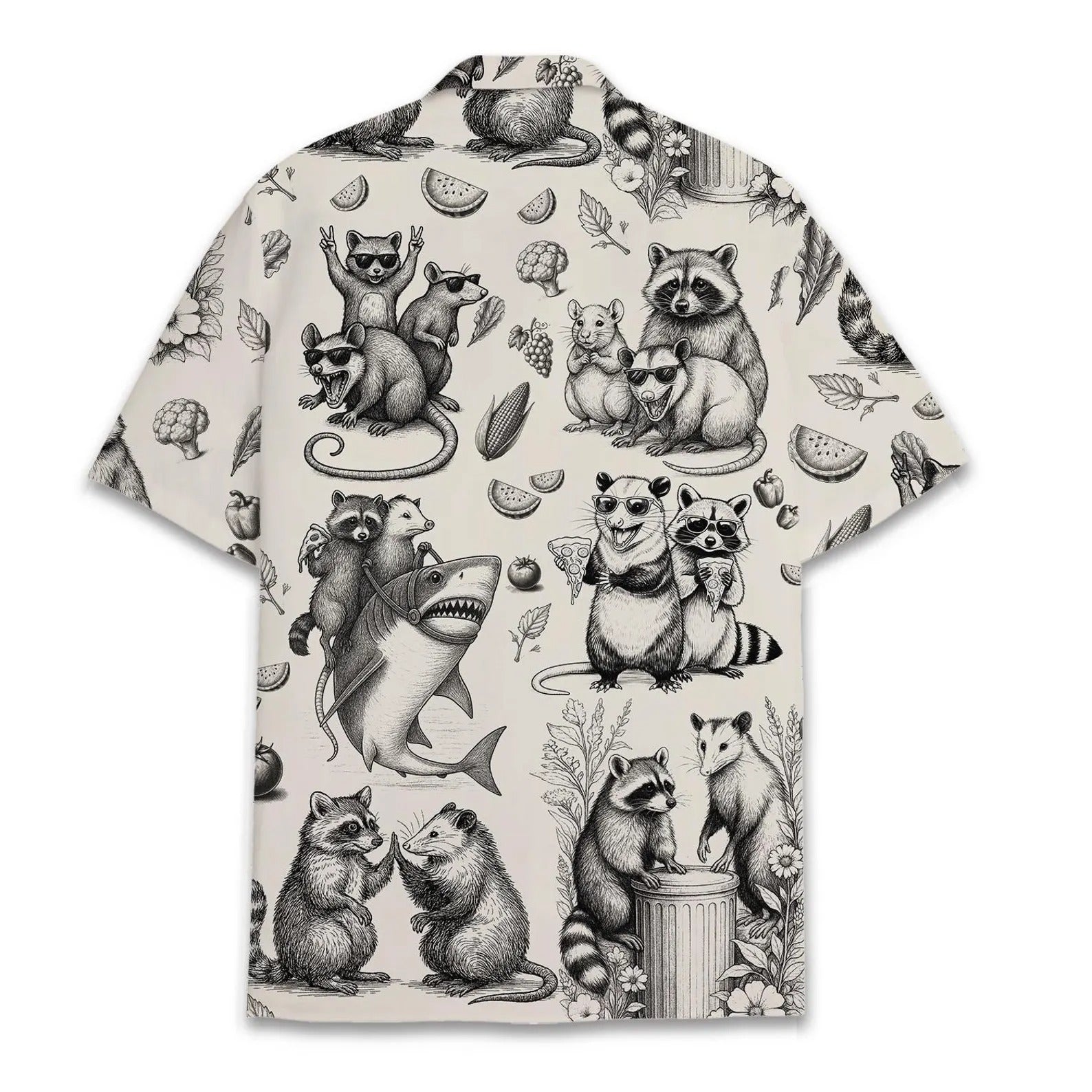 Funny Raccoon Sketch Hawaiian Shirt, Vintage Animal Aloha Shirt