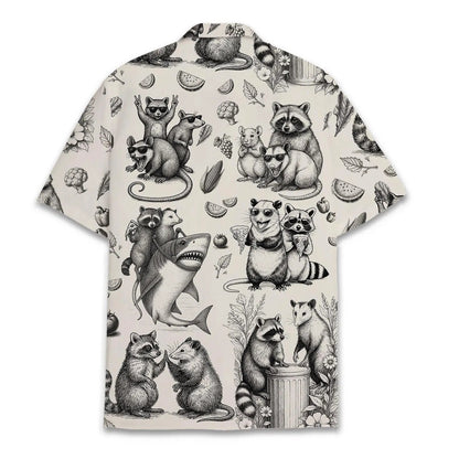 Funny Raccoon Sketch Hawaiian Shirt, Vintage Animal Aloha Shirt