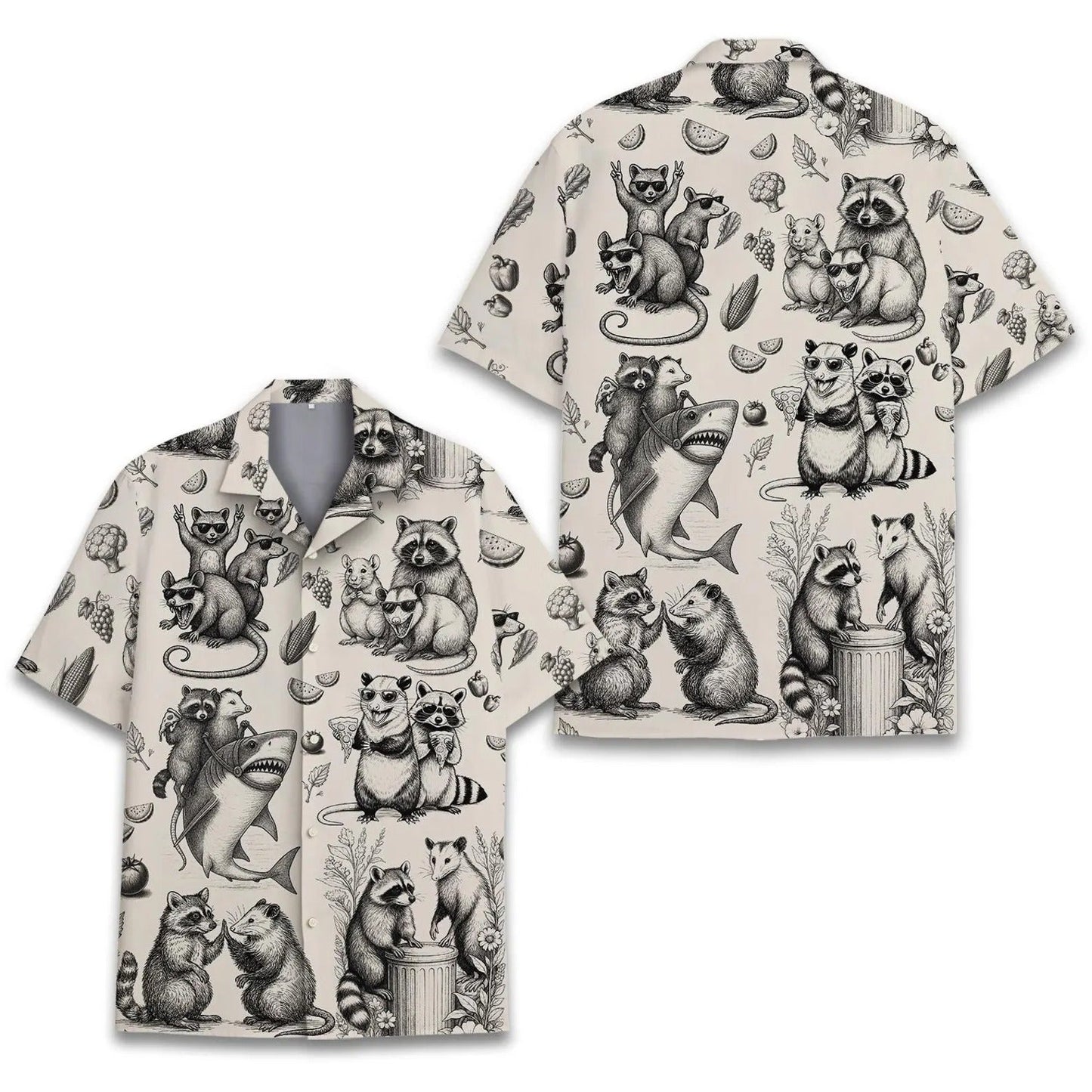Funny Raccoon Sketch Hawaiian Shirt, Vintage Animal Aloha Shirt