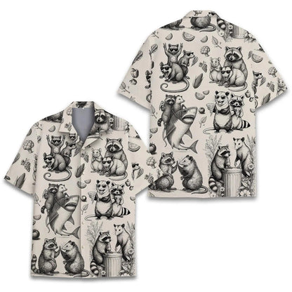 Funny Raccoon Sketch Hawaiian Shirt, Vintage Animal Aloha Shirt