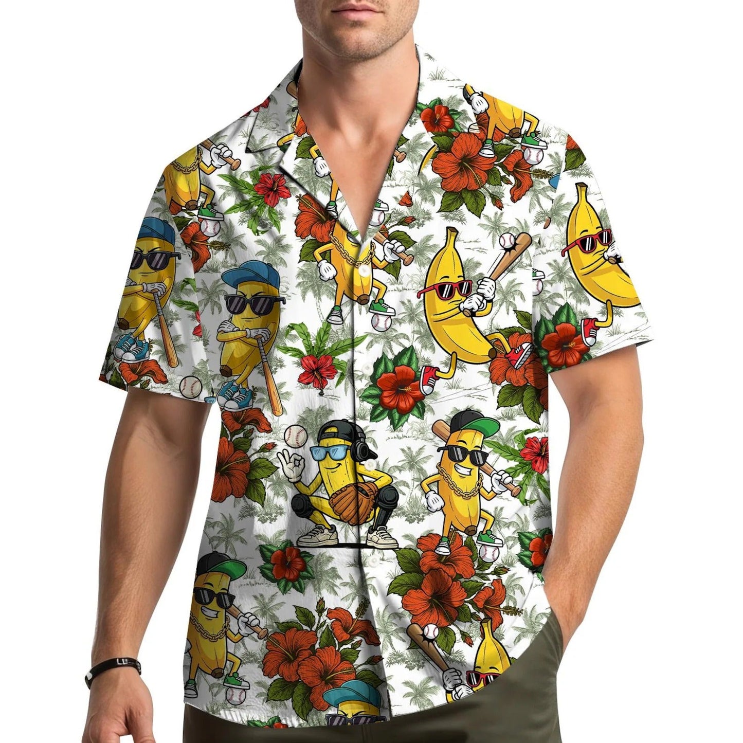 Banana Baseball Hawaiian Shirt, Funny Sport Aloha Shirt, Tropical Summer Party Shirt