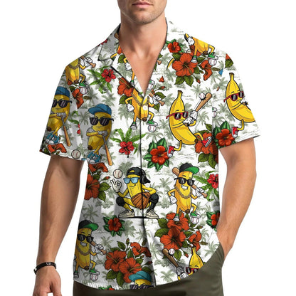 Banana Baseball Hawaiian Shirt, Funny Sport Aloha Shirt, Tropical Summer Party Shirt