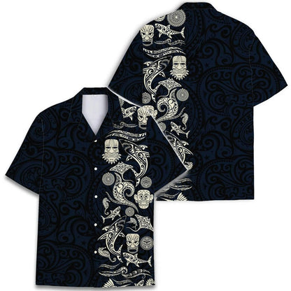 Polynesian Tribal Hawaii Shirt, Tiki Shark Aloha Shirt