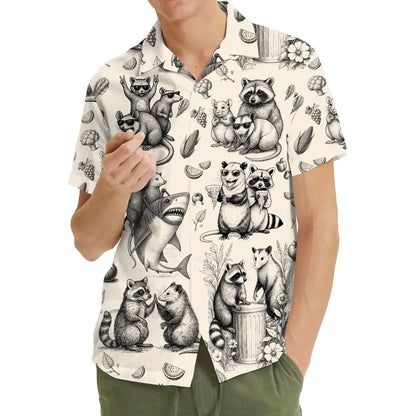 Funny Raccoon Sketch Hawaiian Shirt, Vintage Animal Aloha Shirt