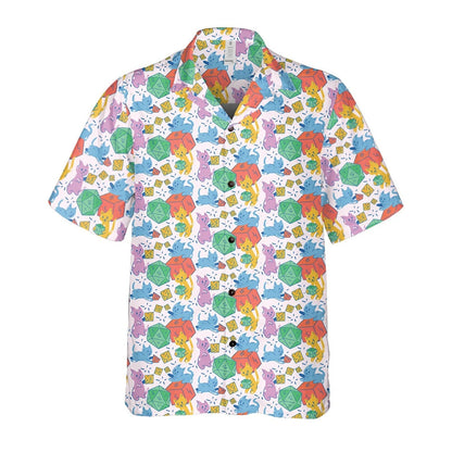 Cat Dice Pattern Hawaiian Shirt, Tabletop RPG Gamer Gift, Cute Aloha Shirt